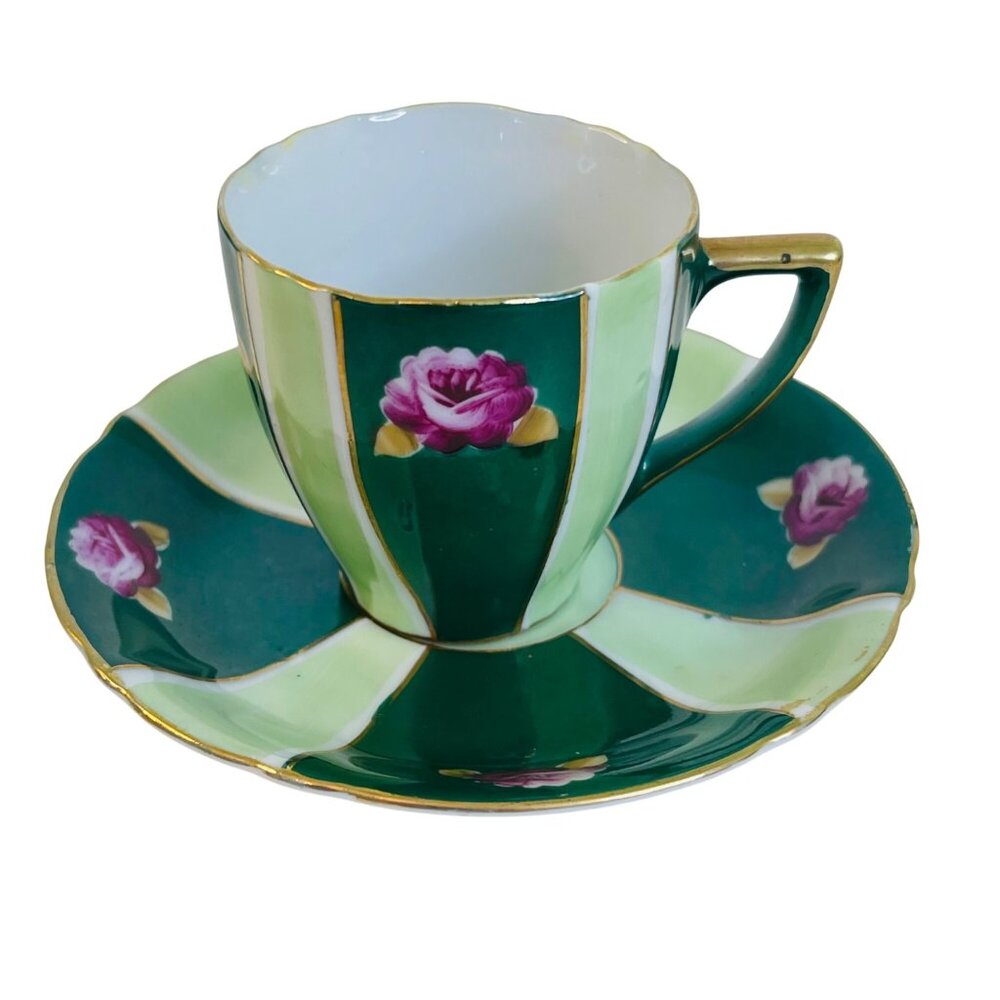 Teacup and Saucer Takito Co Japan Demitasse Vintage Hand Painted